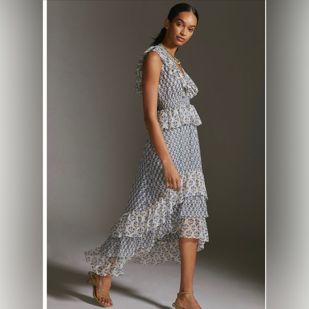 MISA Ruffled Midi dress. NWT